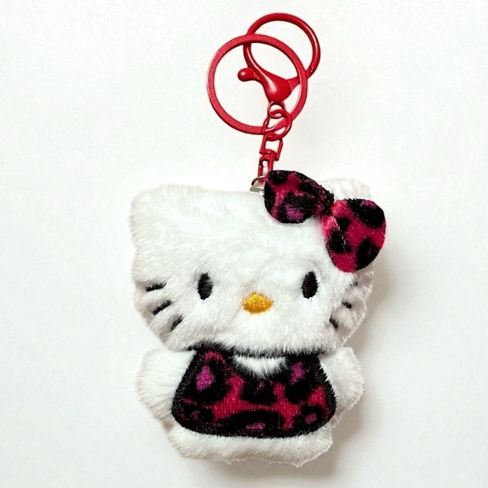Big Hello Kitty Pink Leopard Dress Plush Keychain Purse Charm